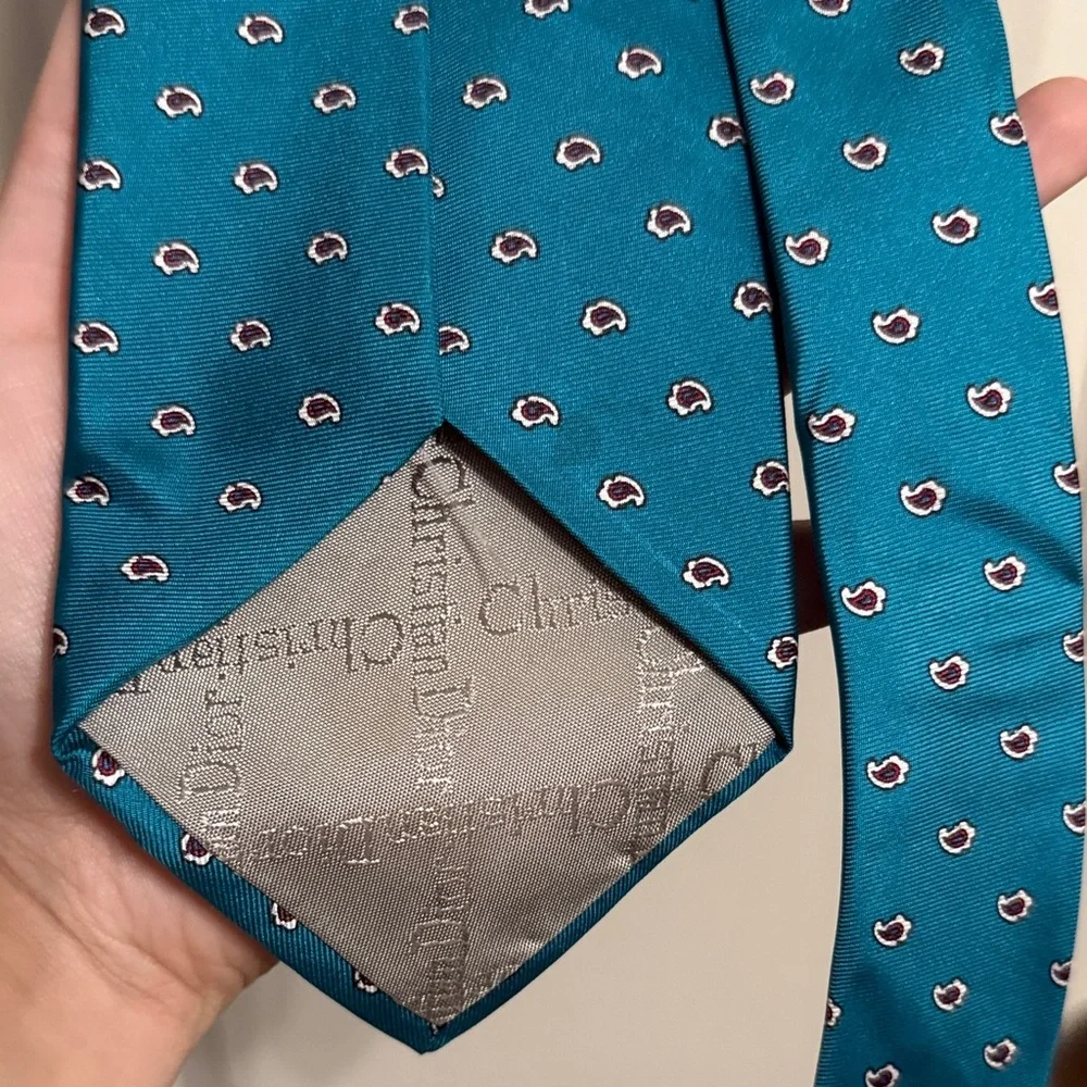 💙💖Vintage‎ Christian Dior Turquoise Paisley Pattern Silk Tie Luxury Old Money